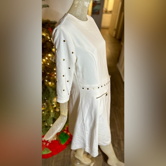 Wrong Side of Right White Long Sleeve Dress w/ Gold Studs. Size Large - Picture 7 of 15